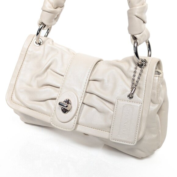 COACH Pleated Cream Leather Shoulder Bag - Picture 13 of 14